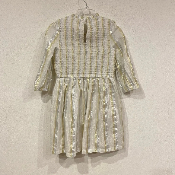 Crewcuts Ivory Metallic Smocked Shimmer Dress Silver Gold Holiday Size 10 EUC - Picture 2 of 3